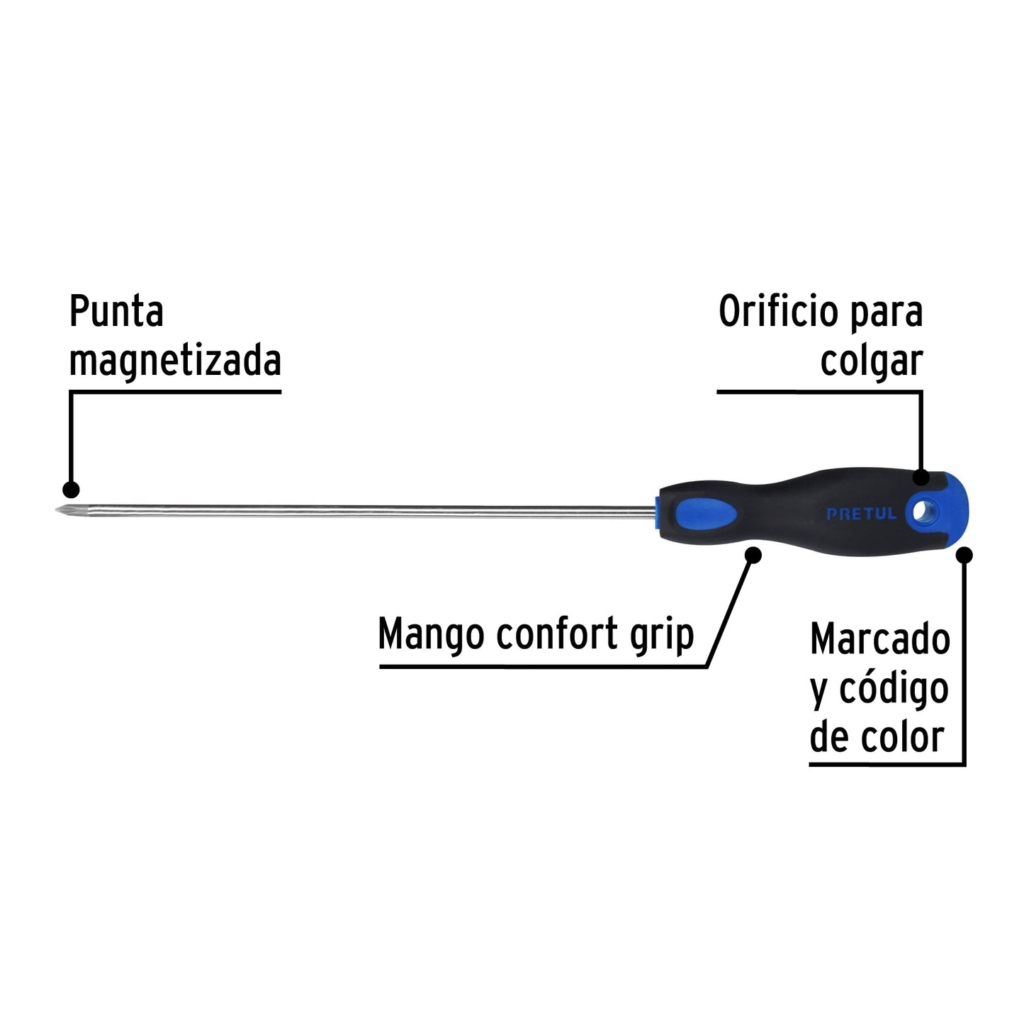 Desarmador de cruz 3/16' x 8' mango Comfort Grip, Pretul DP-3/16X8BP 28085 MM00