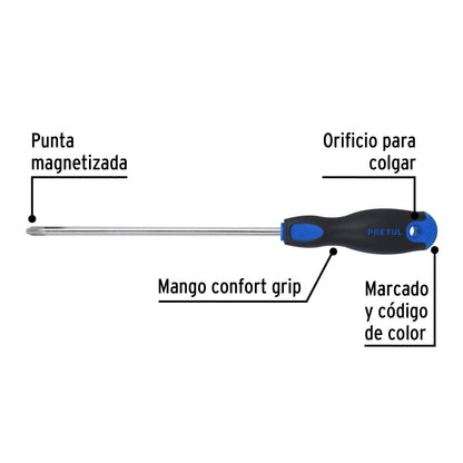 Desarmador de cruz 5/16' x 8' mango Comfort Grip, Pretul DP-5/16X8BP 28088 MM00