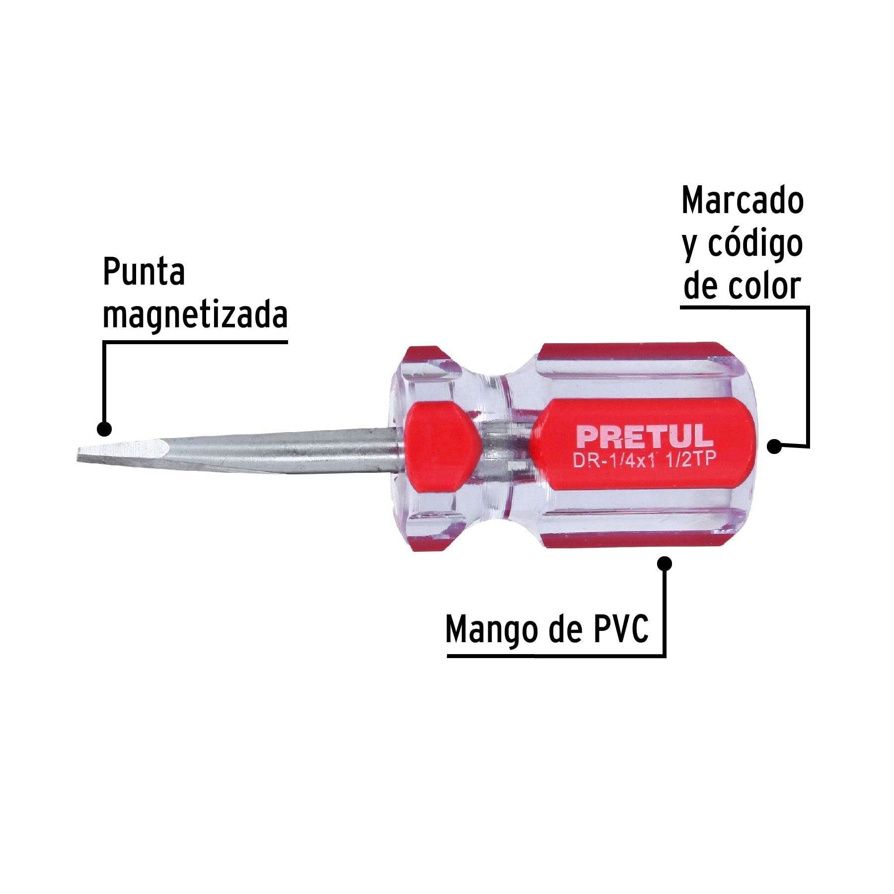 Desarmador plano 1/4 x 1-1/2' mango de PVC, Pretul DR-1/4X1-1/2TP 21461 MM00