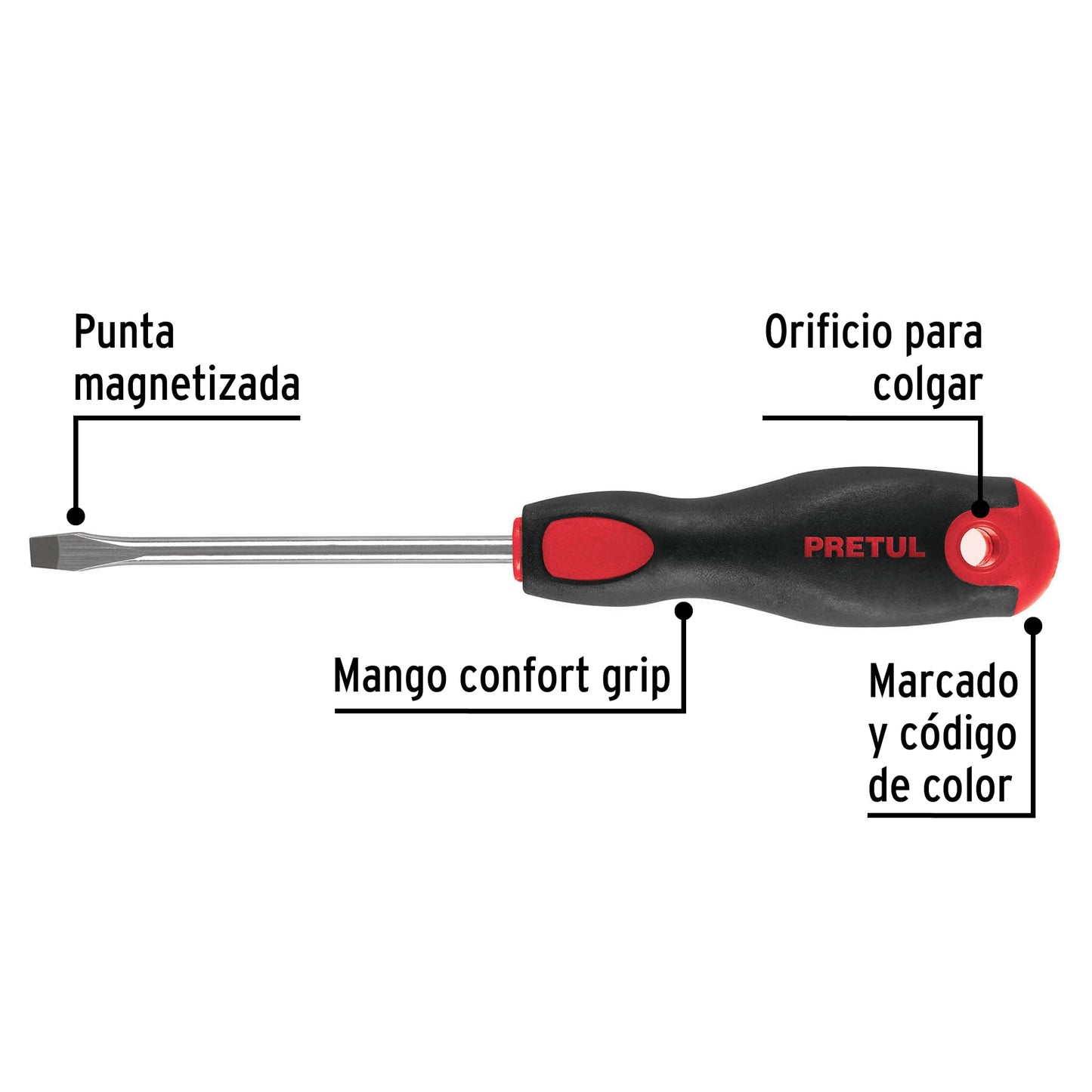 Desarmador plano 1/4' x 4'mango Comfort Grip, Pretul DR-1/4X4BP 21481 MM00