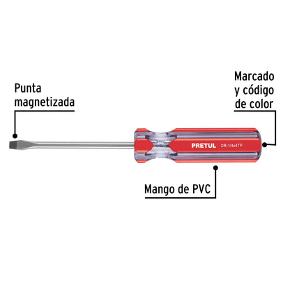 Desarmador plano 1/4 x 4' mango de PVC, Pretul DR-1/4X4TP 21459 MM00