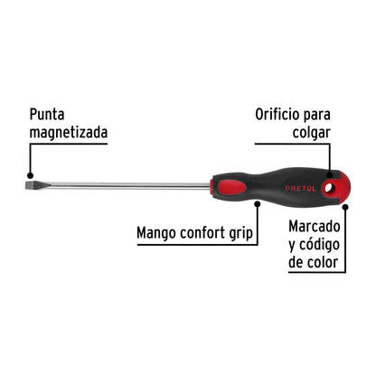 Desarmador plano 1/4' x 6'mango Comfort Grip, Pretul DR-1/4X6BP 21484 MM00