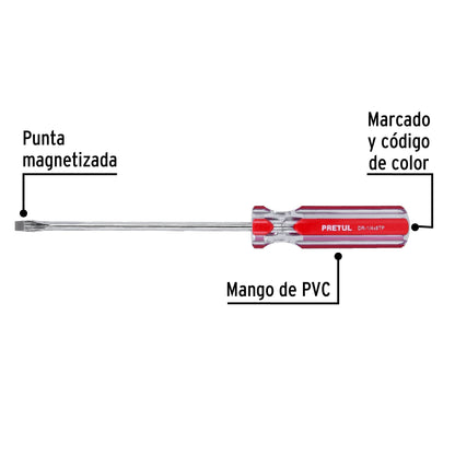 Desarmador plano 1/4 x 6' mango de PVC, Pretul DR-1/4X6TP 21462 MM00