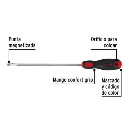 Desarmador plano 1/4' x 8'mango Comfort Grip, Pretul DR-1/4X8BP 21482 MM00