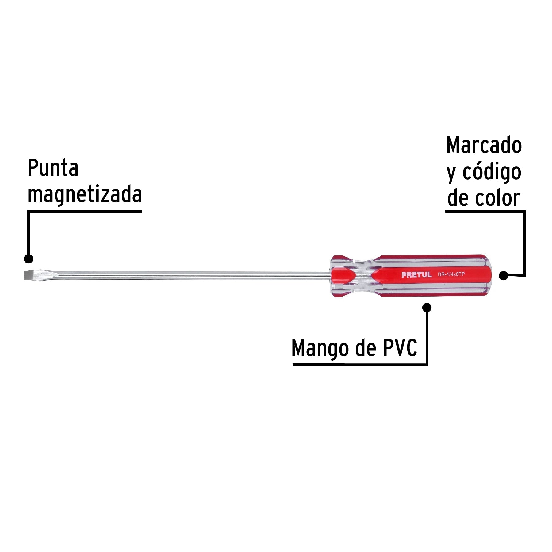 Desarmador plano 1/4 x 8' mango de PVC, Pretul DR-1/4X8TP 21460 MM00