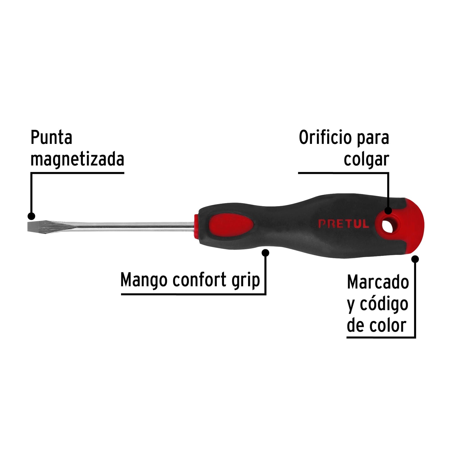 Desarmador plano 3/16 x 3' mango Comfort Grip, Pretul DR-3/16X3BP 21478 MM00