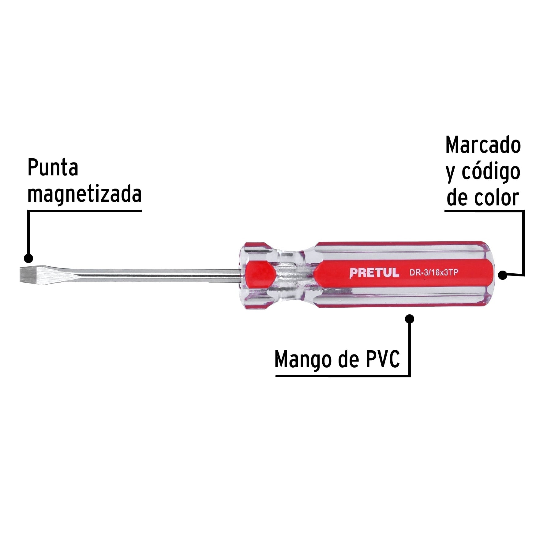 Desarmador plano 3/16 x 3' mango de PVC, Pretul DR-3/16X3TP 21456 MM00