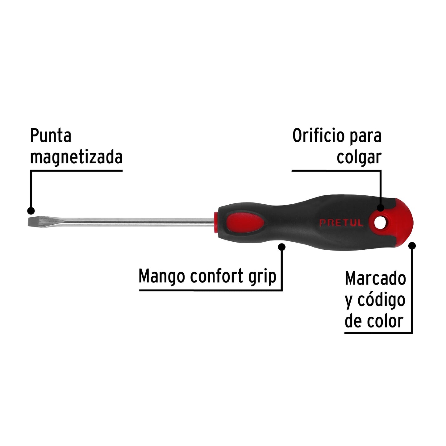 Desarmador plano 3/16 x 4' mango Comfort Grip, Pretul DR-3/16X4BP 21480 MM00