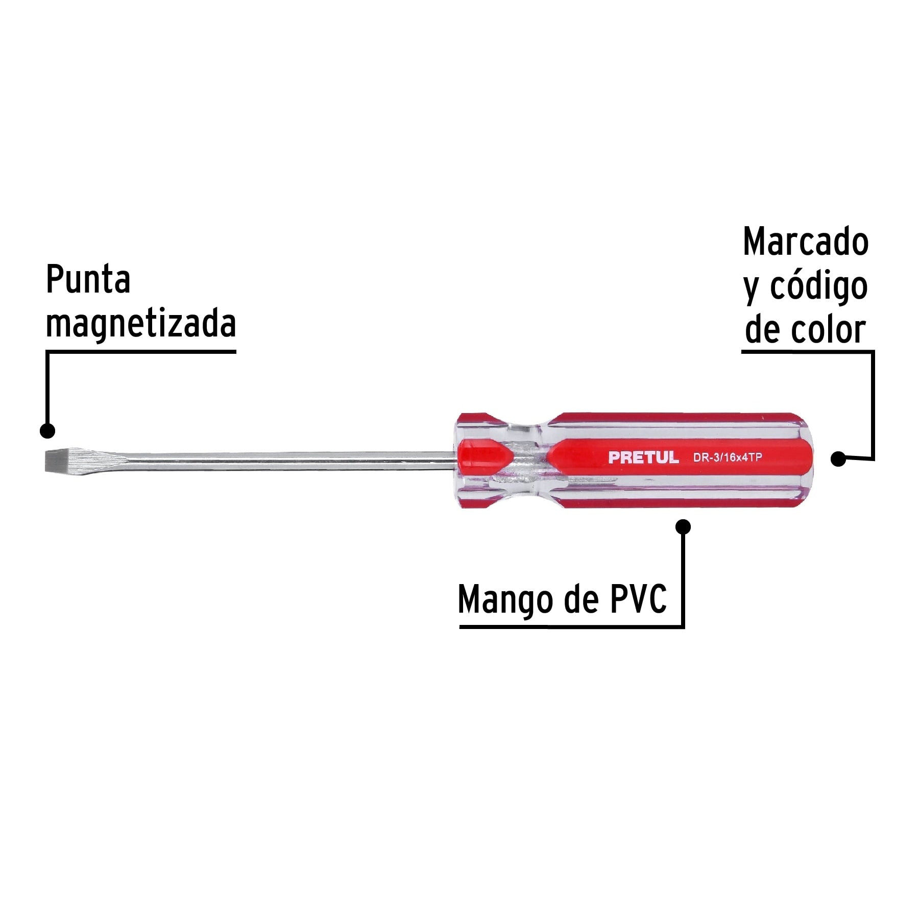 Desarmador plano 3/16 x 4' mango de PVC, Pretul DR-3/16X4TP 21458 MM00