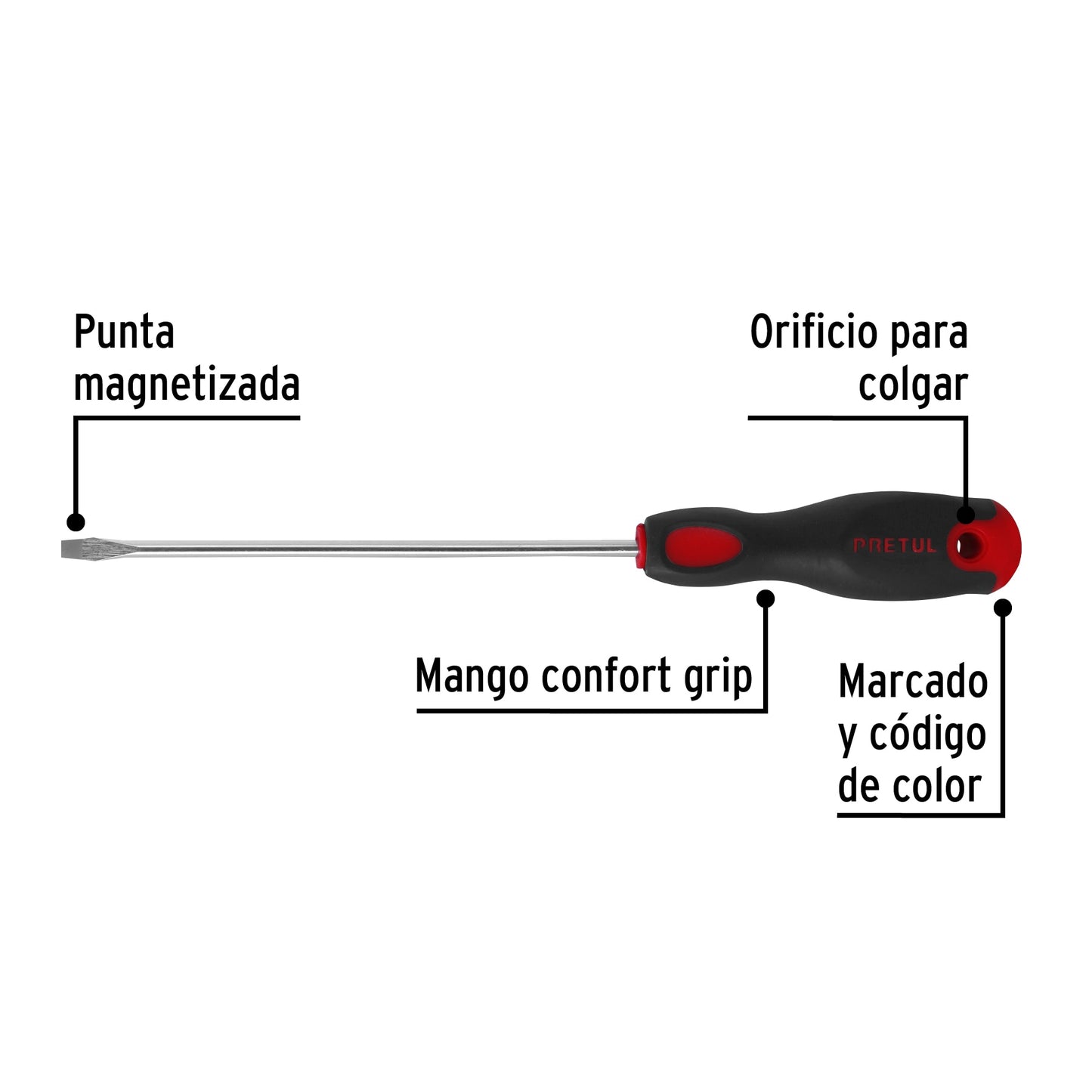 Desarmador plano 3/16 x 6' mango Comfort Grip, Pretul DR-3/16X6BP 21479 MM00