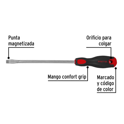 Desarmador plano 3/8' x 8' mango Comfort Grip, Pretul DR-3/8X8BP 28080 MM00