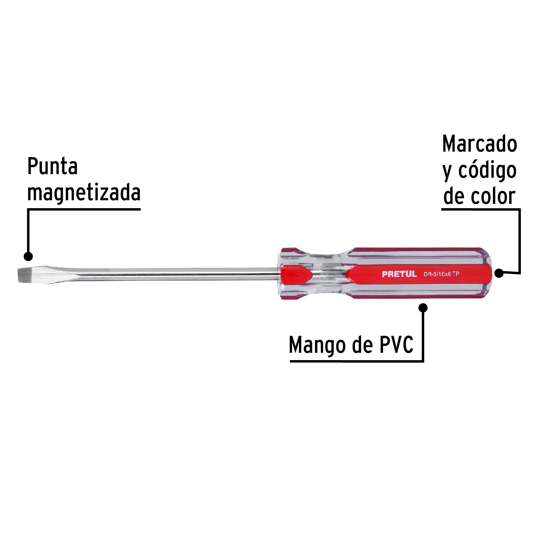 Desarmador plano 5/16 x 6' mango de PVC, Pretul DR-5/16X6TP 21463 MM00