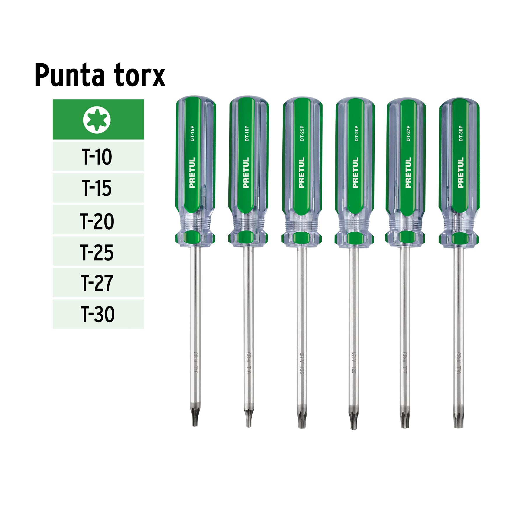 Juego de 6 desarmadores Torx mango de PVC, Pretul DT-6P 27192 MM00