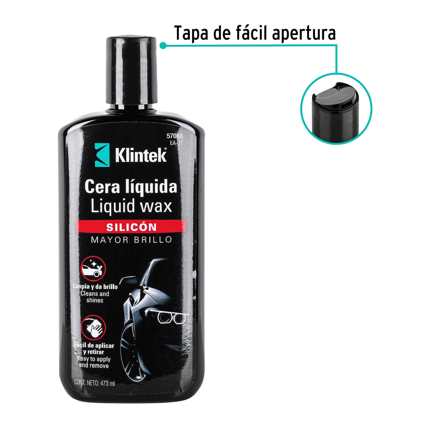 Cera líquida de silicón para auto, 473 ml, Klintek EA-31 57088 MM00