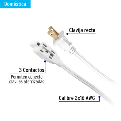 Extensión eléctrica doméstica 10 m blanca con clavija recta ED-10BR 40157 MM0