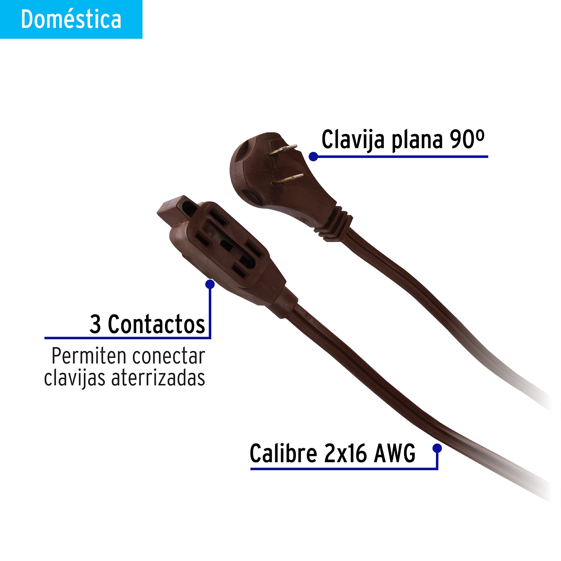 Extensión eléctrica doméstica 10 m café con clavija plana ED-10C 48037 MM0