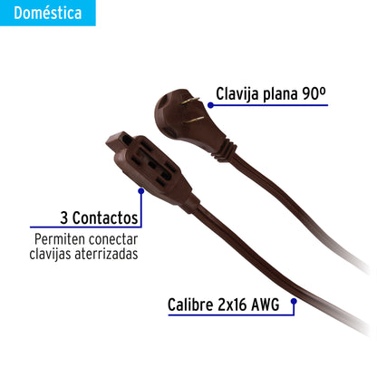 Extensión eléctrica doméstica 10 m café con clavija plana ED-10C 48037 MM0