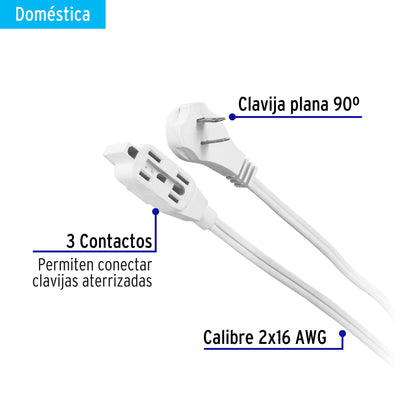 Extensión eléctrica doméstica 2 m blanca con clavija plana ED-2B 48000 MM0