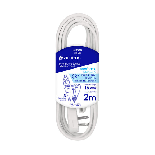 Extensión eléctrica doméstica 2 m blanca con clavija plana ED-2B 48000 MM0