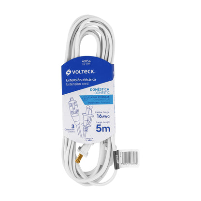 Extensión eléctrica doméstica 5 m blanca con clavija recta ED-5BR 40154 MM0