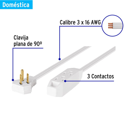 Extensión doméstica aterrizada 5 m blanca con clavija plana EDA-5B 46989 MM0