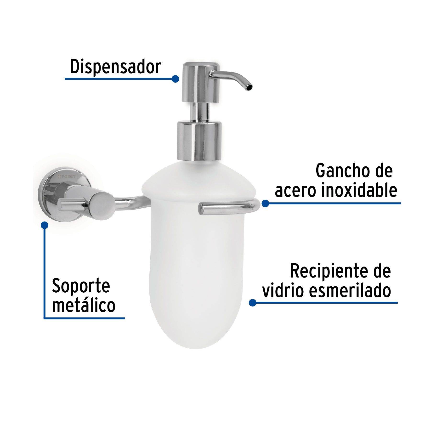 Dispensador de jabón a pared en acabado cromo, Foset Element ELA-75 49665 MM00