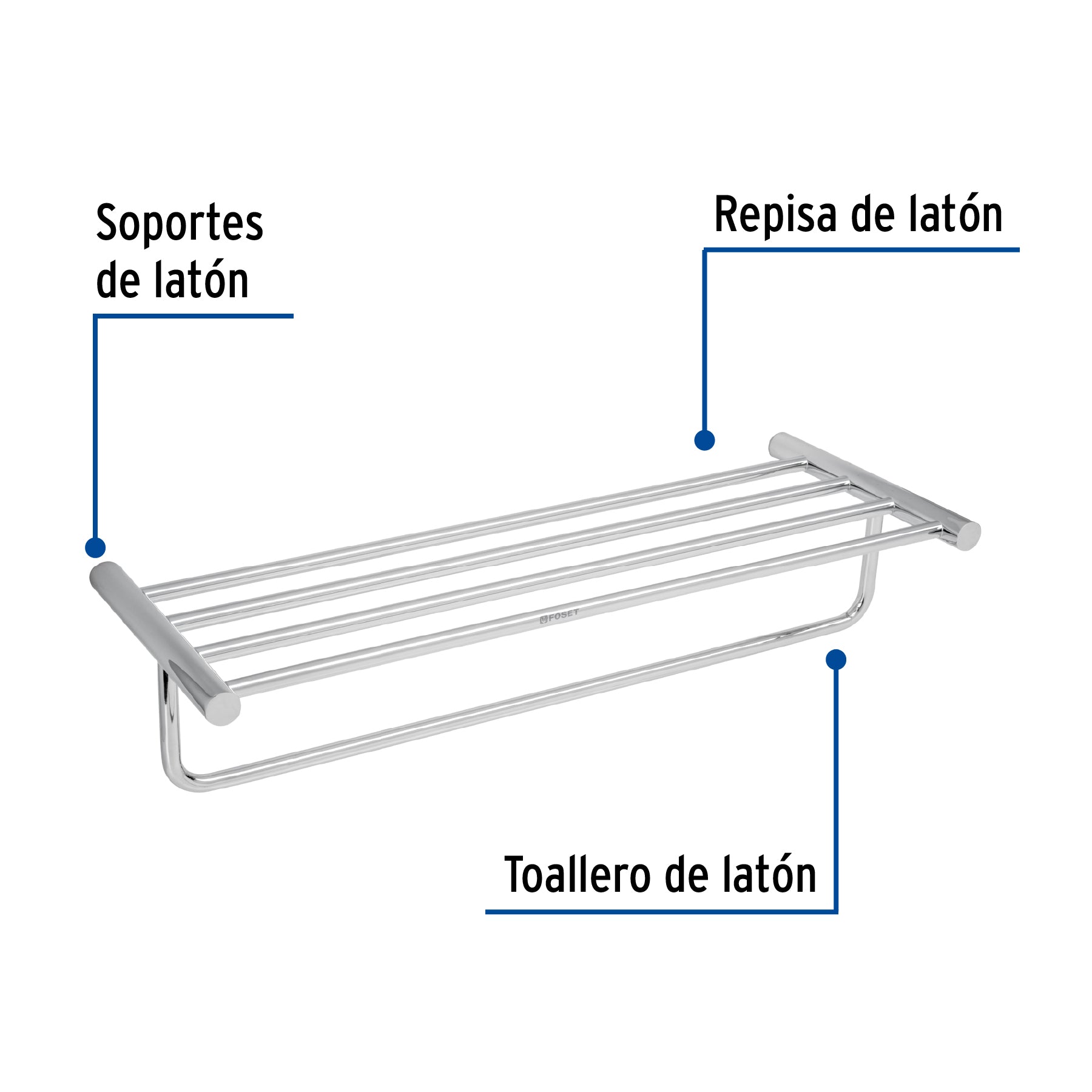 Repisa de latón portatoalla en acabado cromo, Foset Element ELA-78 49679 MM00