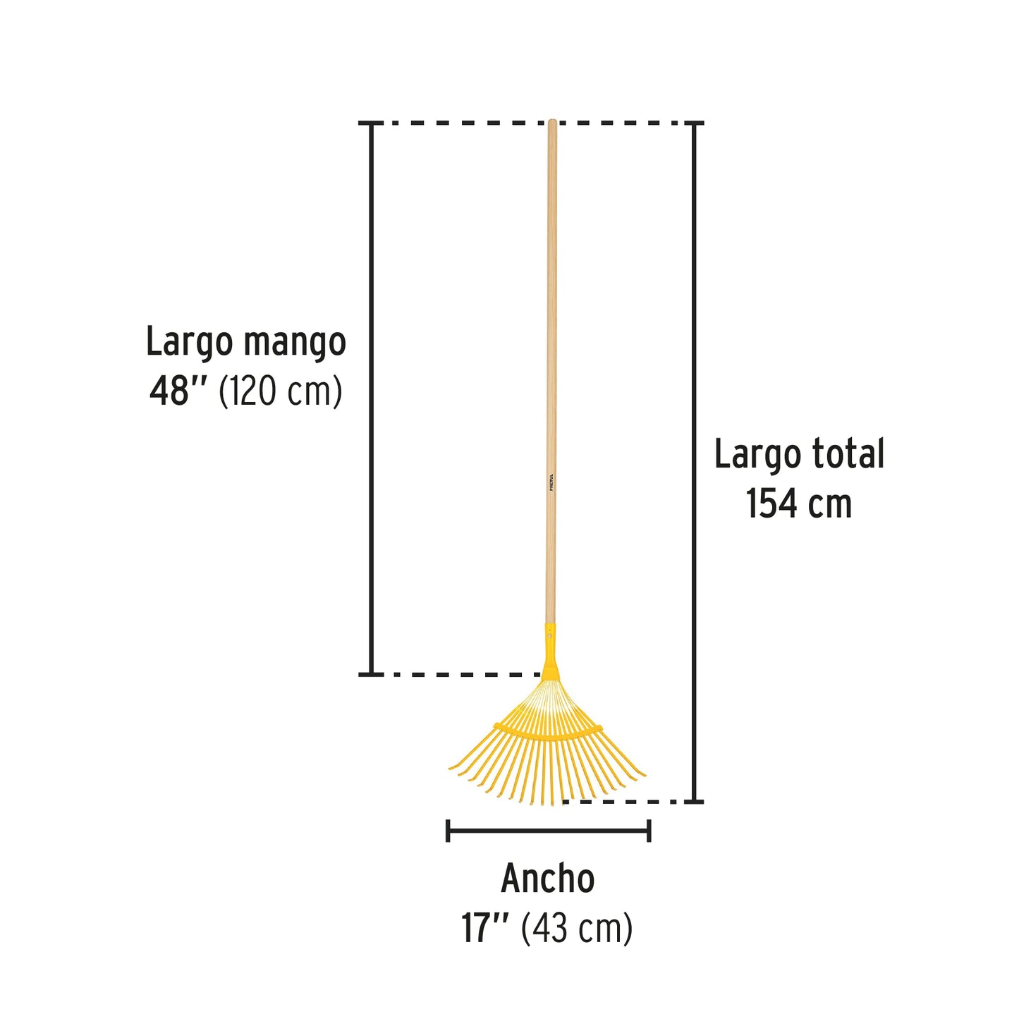 Escoba metálica para jardín, curva, 20 dientes, mango 48' EM-20P 21431 MM1