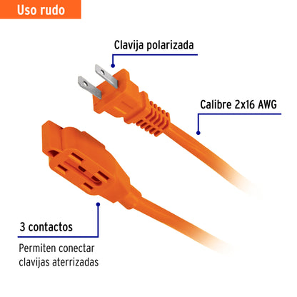 Extensión eléctrica de uso rudo 15 m 2x16 AWG, Volteck ER-15X16 48048 MM0