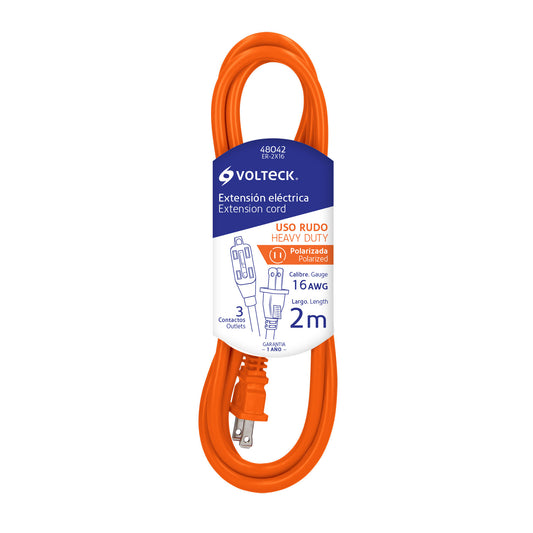 Extensión eléctrica de uso rudo 2 m 2x16 AWG, Volteck ER-2X16 48042 MM0