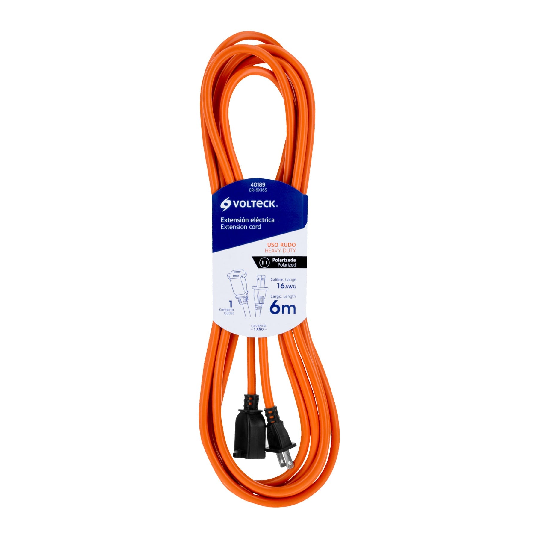 Extensión eléctrica uso rudo 6m 2x16 AWG para 1 clavija ER-6X16S 40189 MM0