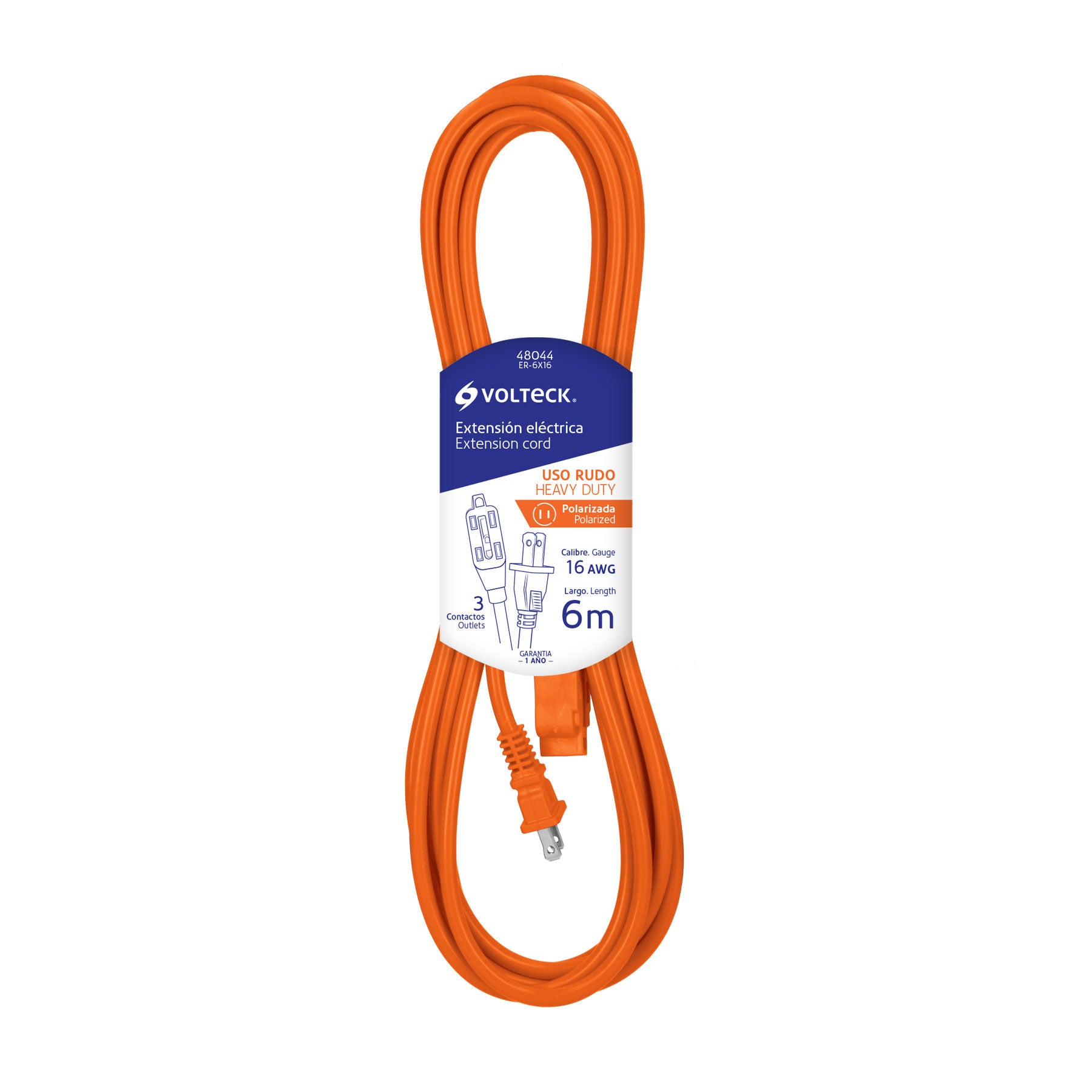 Extensión eléctrica de uso rudo 6 m 2x16 AWG, Volteck ER-6X16 48044 MM0