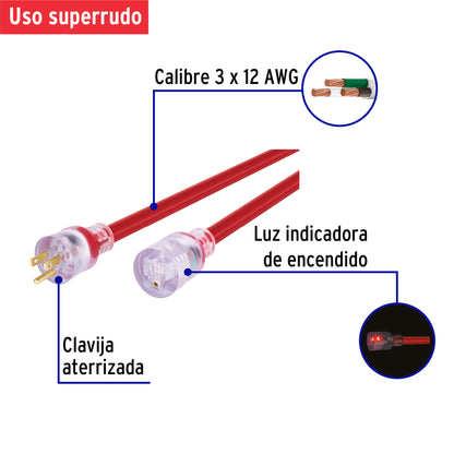 Extensión reforzada aterrizada 10 m 3x12 AWG, Volteck ERA-10X12 46554 MM0