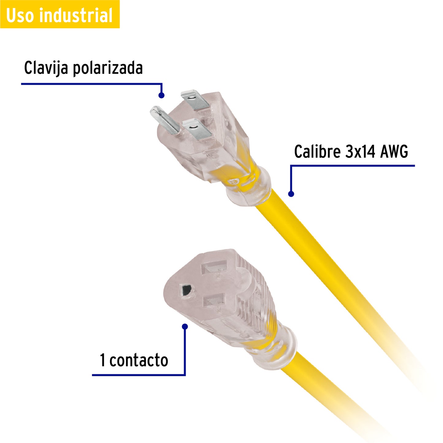 Extensión reforzada aterrizada 30 m 3x14 AWG, Volteck ERA-30X14 48069 MM0