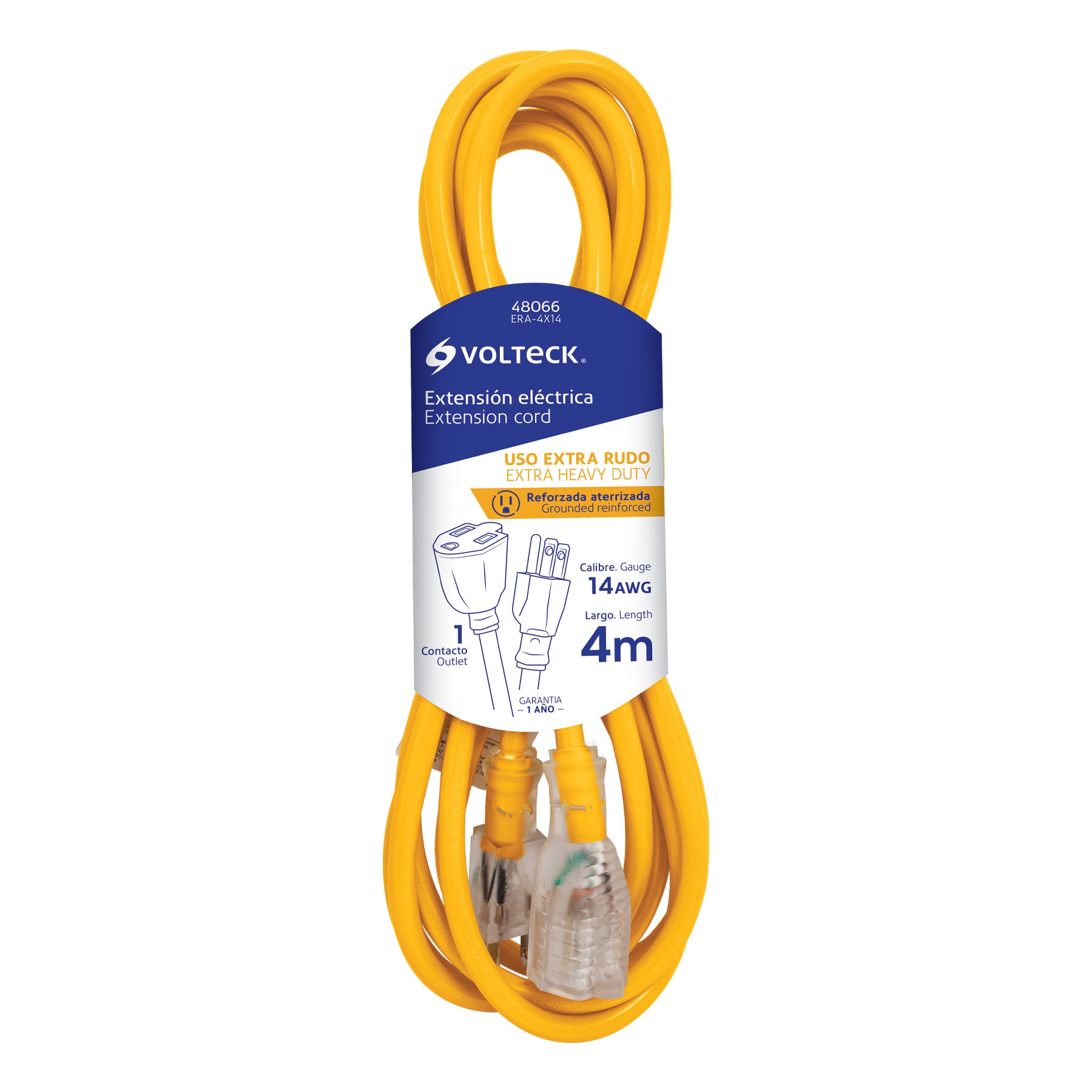 Extensión reforzada aterrizada 4 m 3x14 AWG, Volteck ERA-4X14 48066 MM0