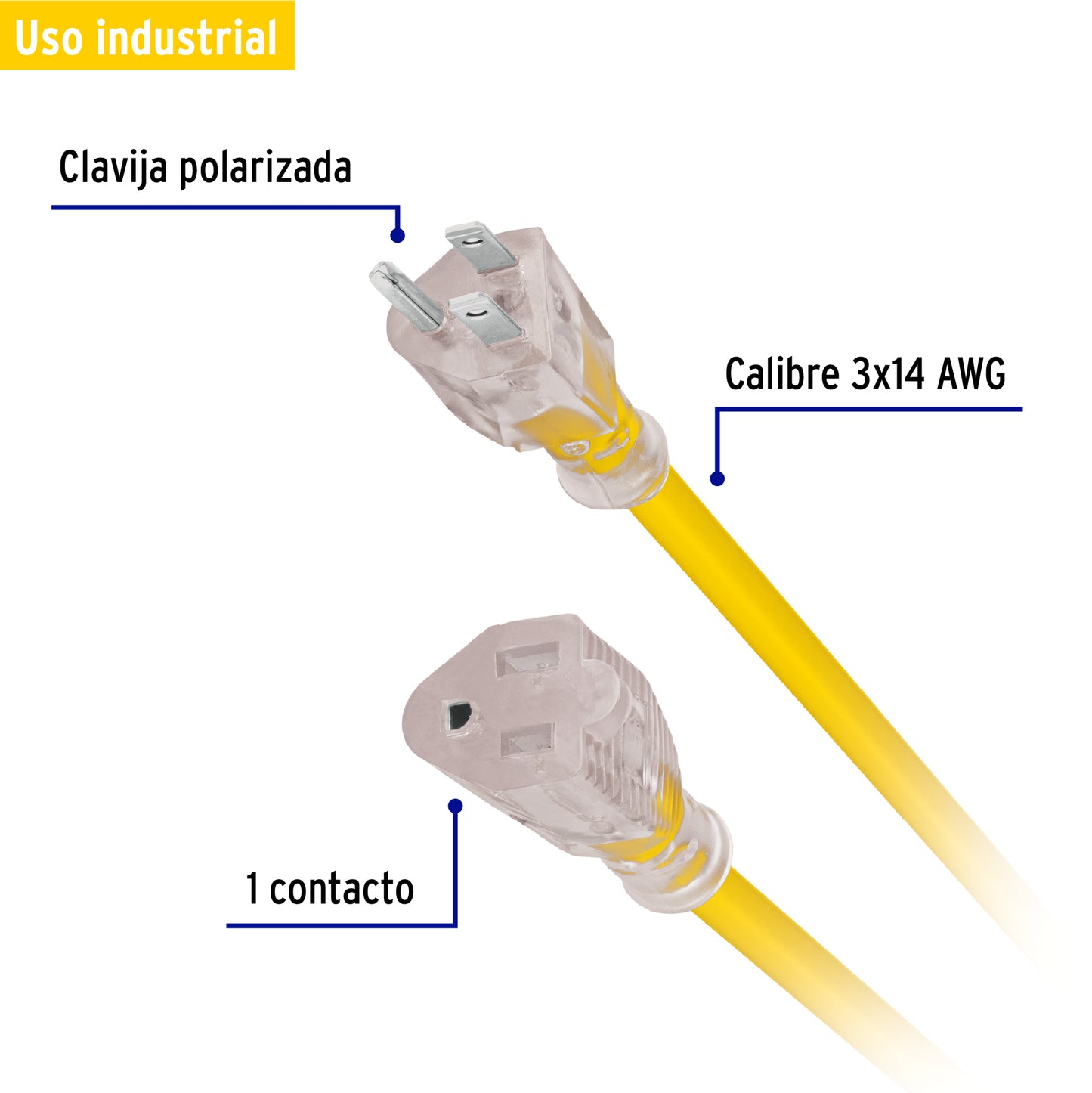 Extensión reforzada aterrizada 4 m 3x14 AWG, Volteck ERA-4X14 48066 MM0