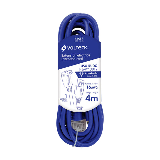 Extensión de uso rudo aterrizada 4 m 3x16 AWG, Volteck ERA-4X16 48057 MM0