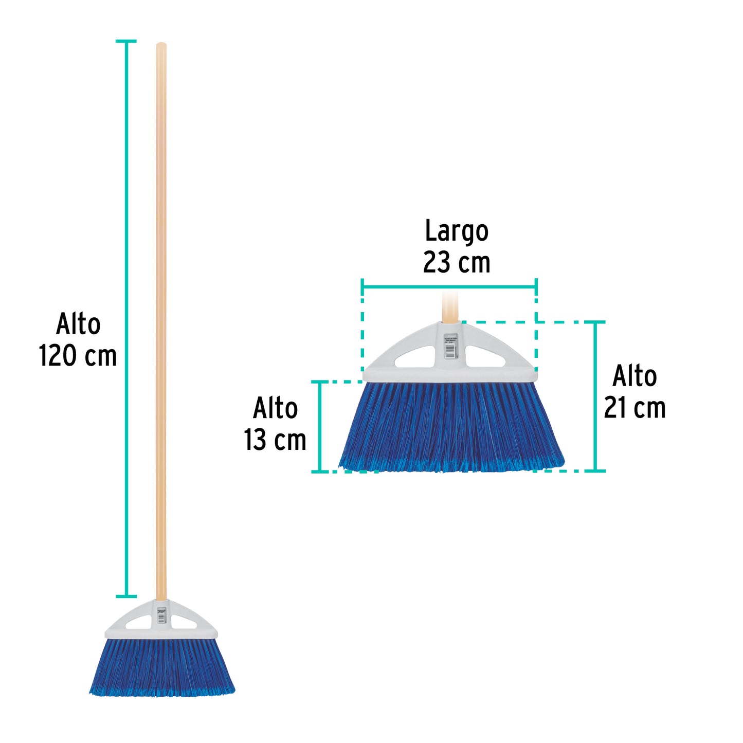 Escoba chica tipo abanico, cerdas de PVC, bastón de madera ES-160A 57051 MM2