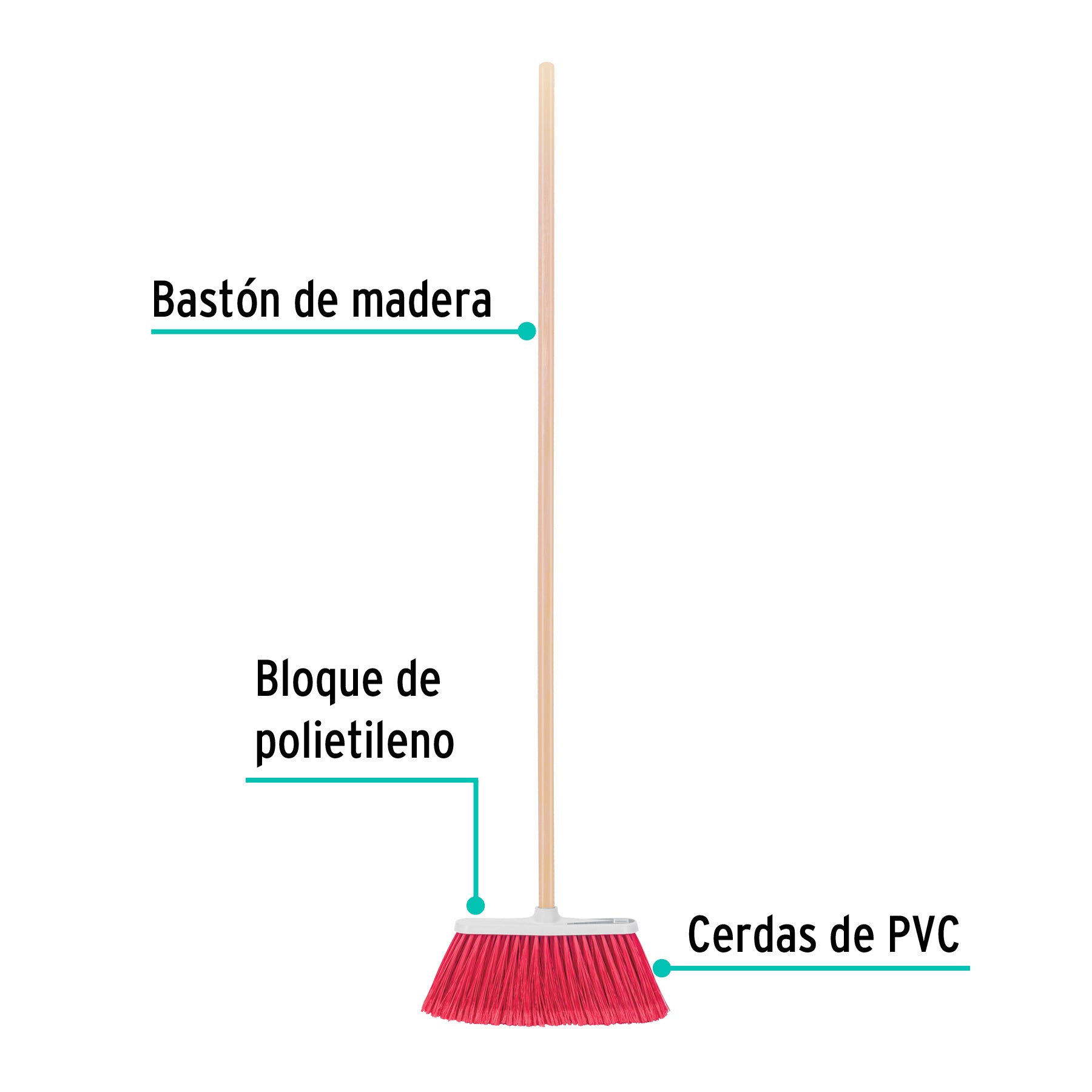 Escoba mediana tipo cepillo, cerdas de PVC, bastón de madera ES-200C 57054 MM2