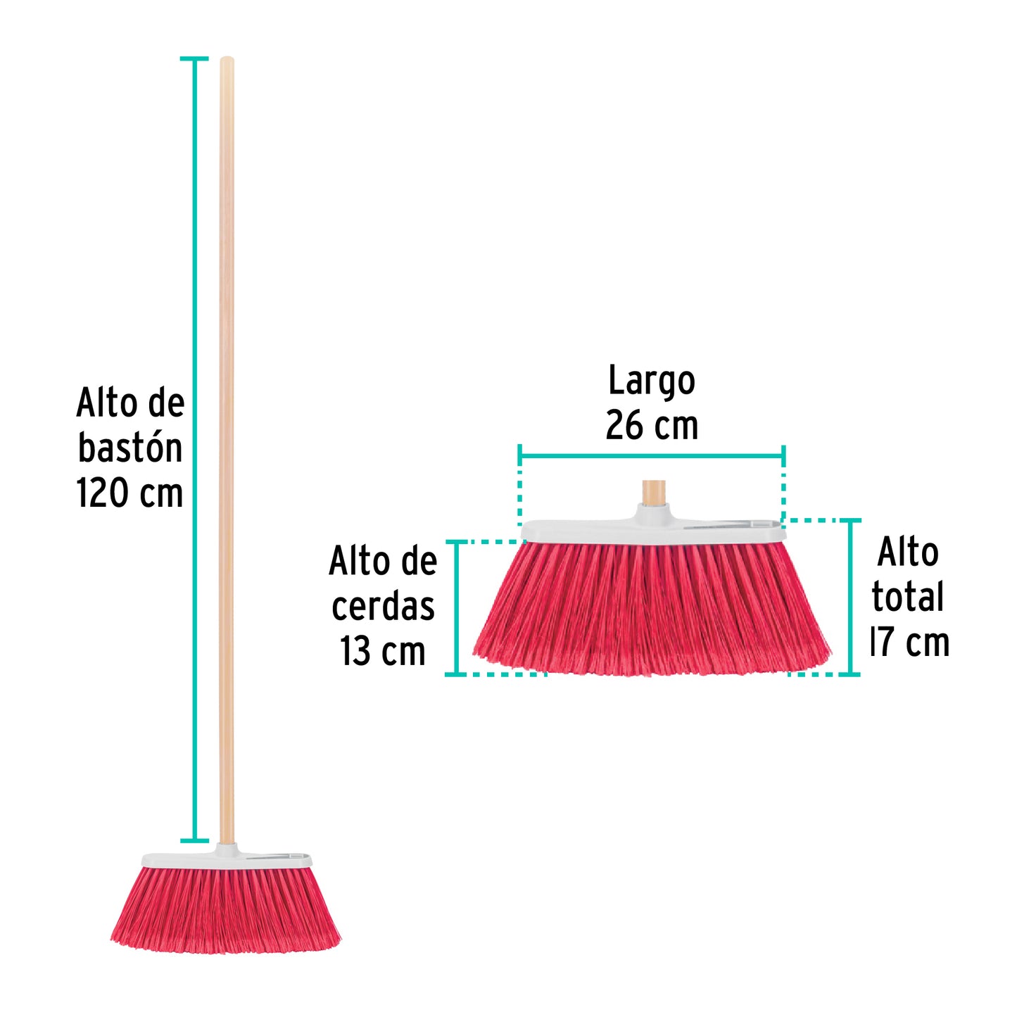 Escoba mediana tipo cepillo, cerdas de PVC, bastón de madera ES-200C 57054 MM2