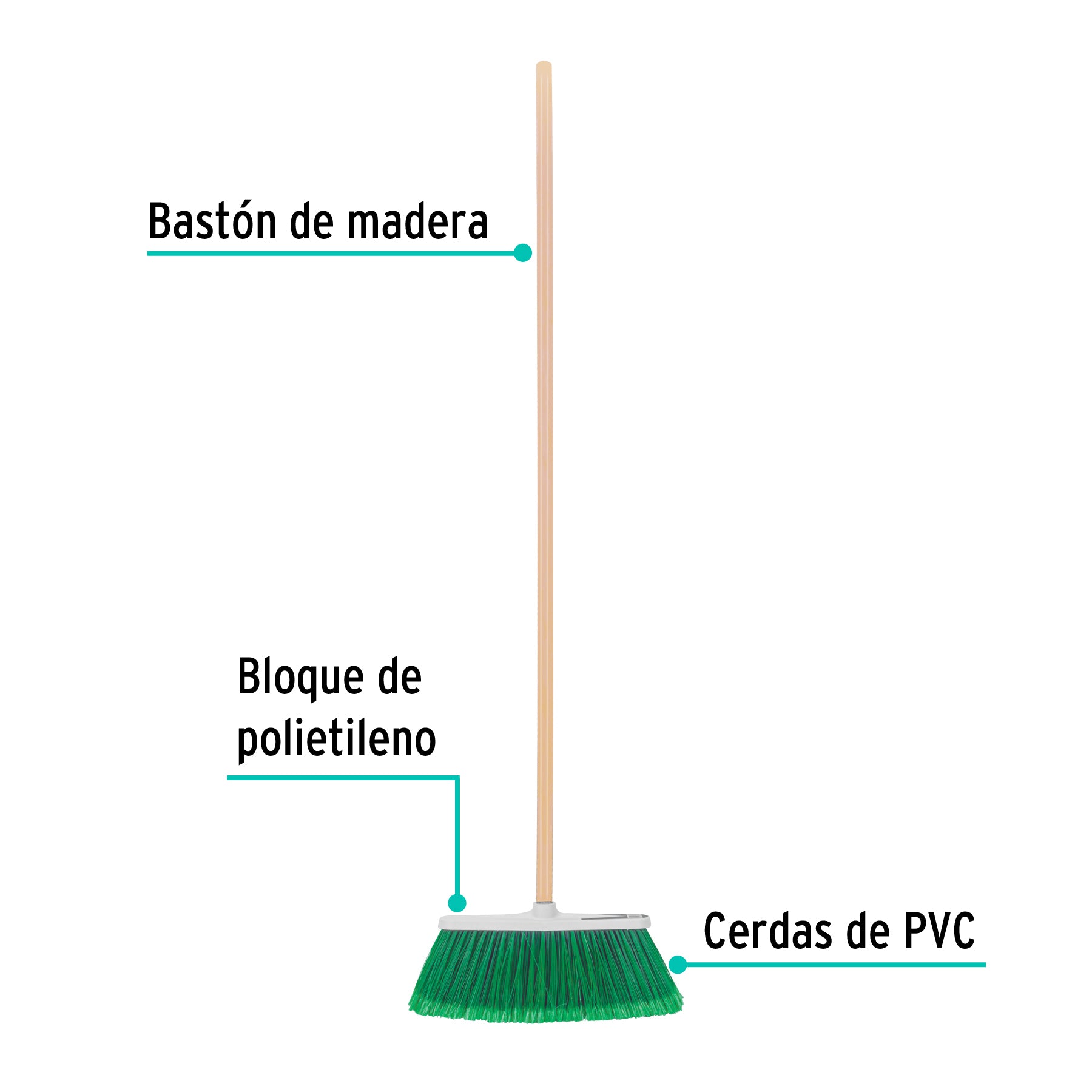 Escoba grande tipo cepillo, cerdas de PVC, bastón de madera ES-220C 57055 MM2