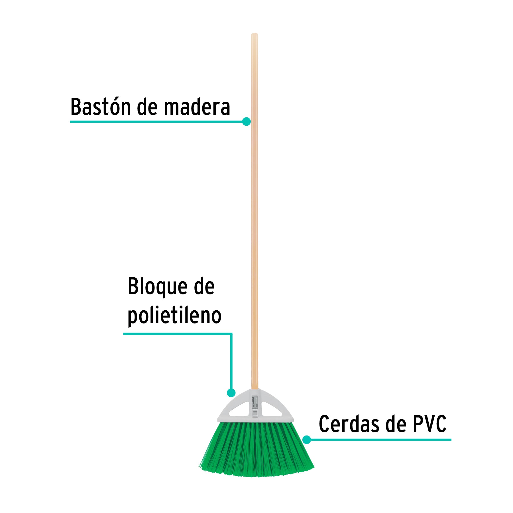 Escoba grande tipo abanico, cerdas de PVC, bastón de madera ES-250A 57052 MM2