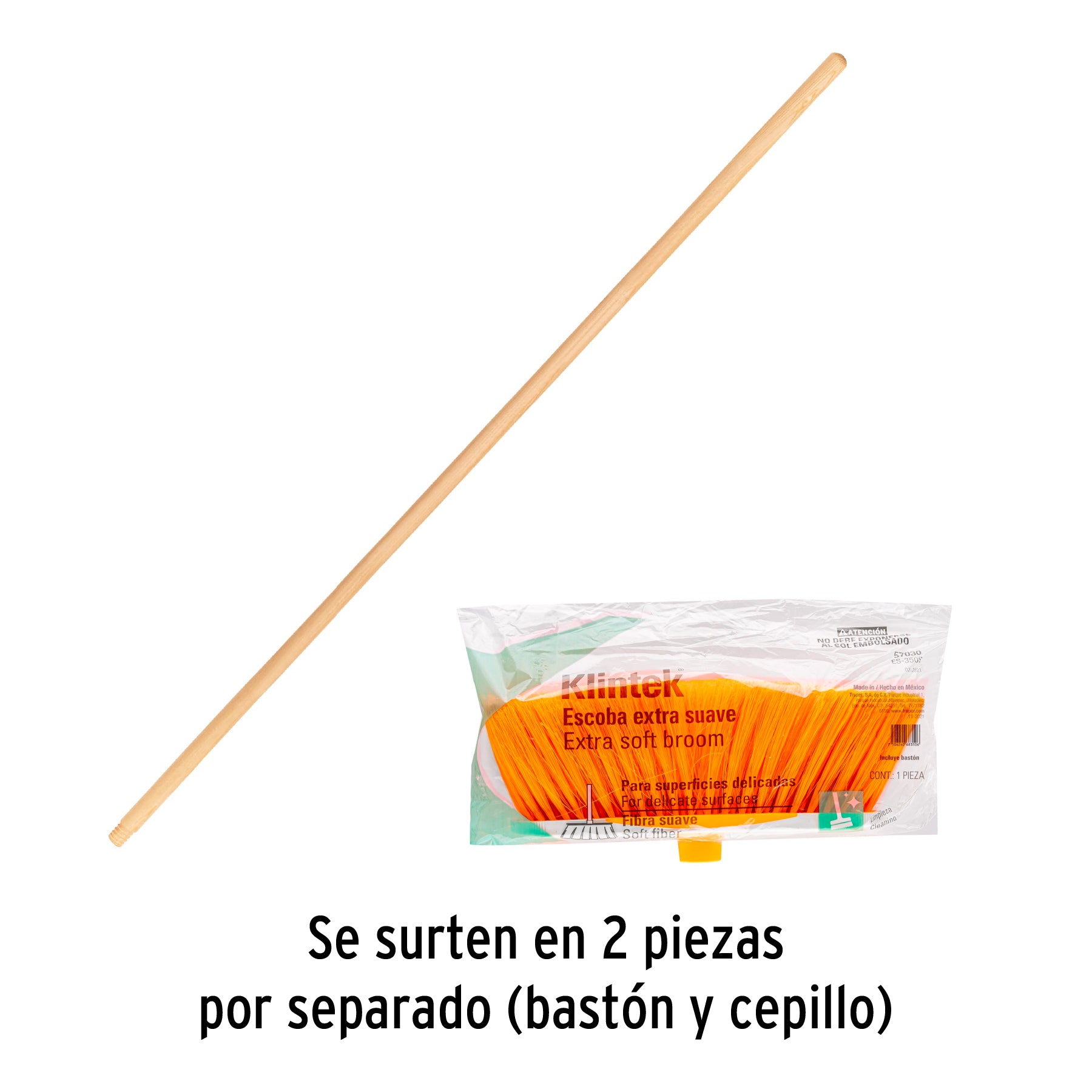 Escoba estándar cerdas de PET extra suaves, bastón de madera ES-350S 57030 MM2