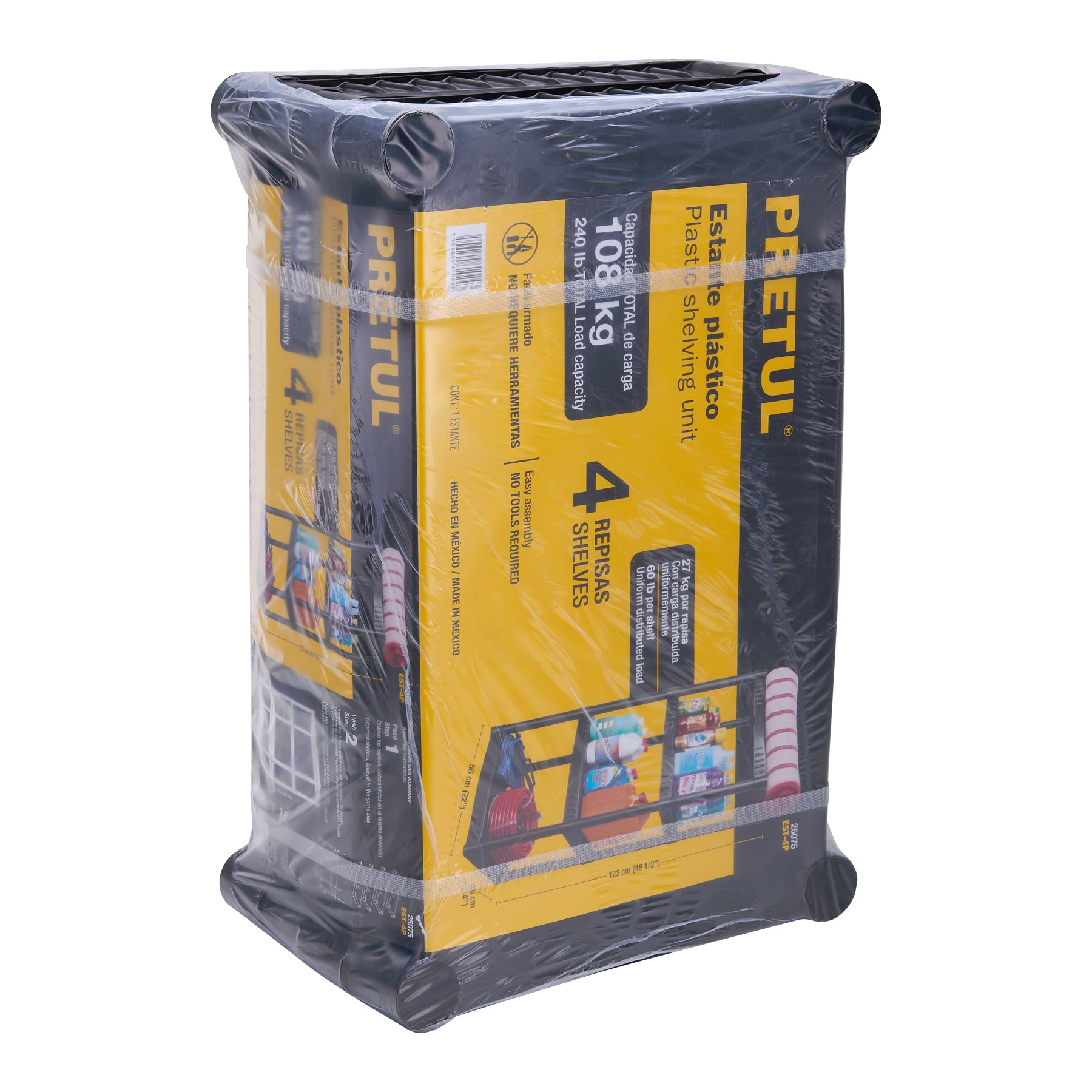 Estante plástico 4 repisas cap. 27 Kg 123 x 36 x 56, Pretul EST-4P 25075 MM0