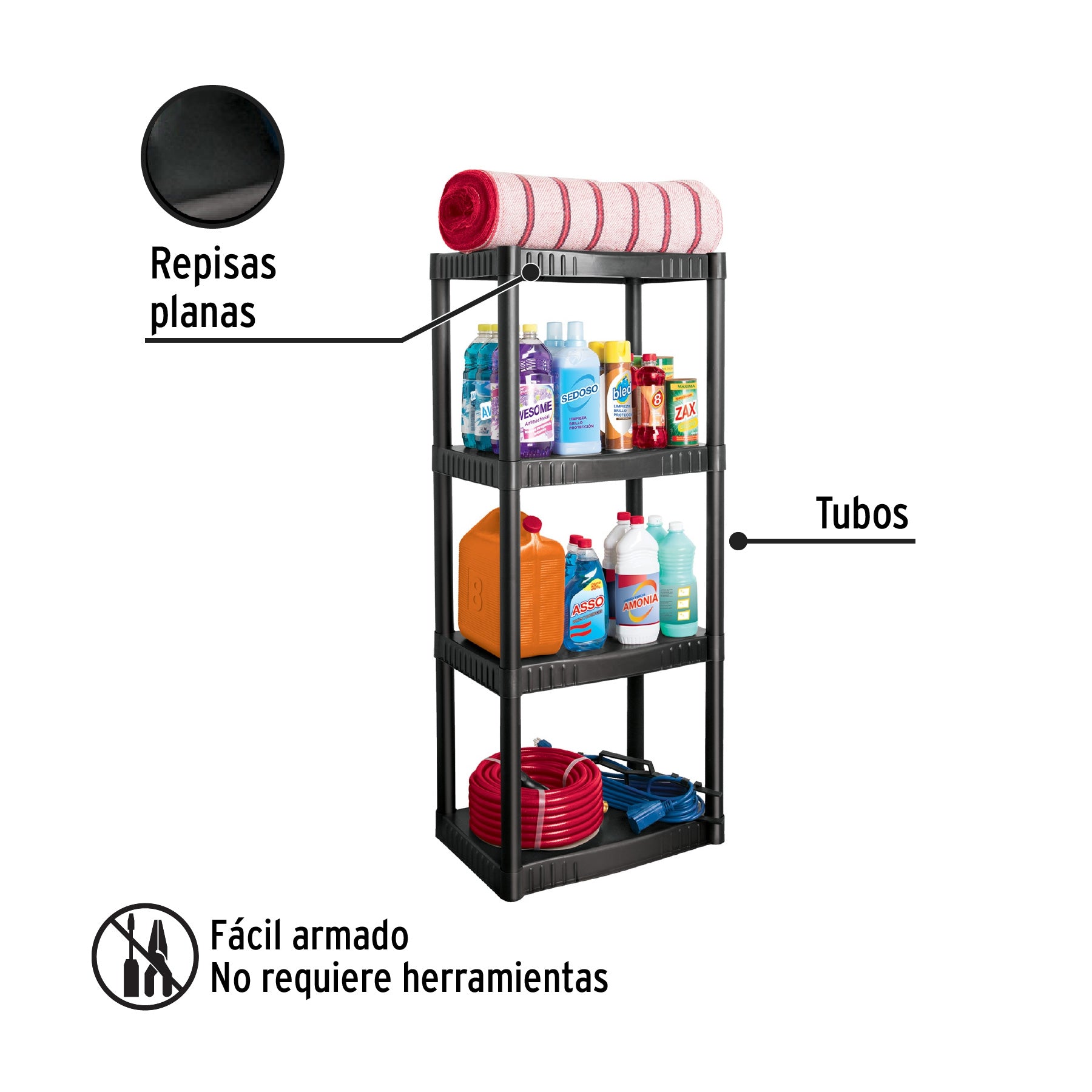 Estante plástico 4 repisas cap. 27 Kg 123 x 36 x 56, Pretul EST-4P 25075 MM0