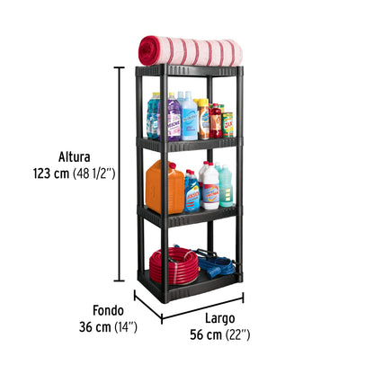 Estante plástico 4 repisas cap. 27 Kg 123 x 36 x 56, Pretul EST-4P 25075 MM0