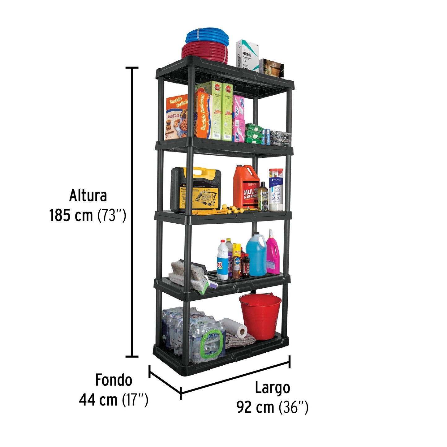 Estante plástico 5 repisas cap. 35 Kg 185 x 44 x 92, Pretul EST-5P 20614 MM0