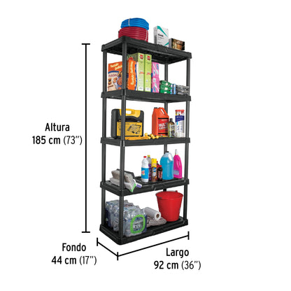 Estante plástico 5 repisas cap. 35 Kg 185 x 44 x 92, Pretul EST-5P 20614 MM0