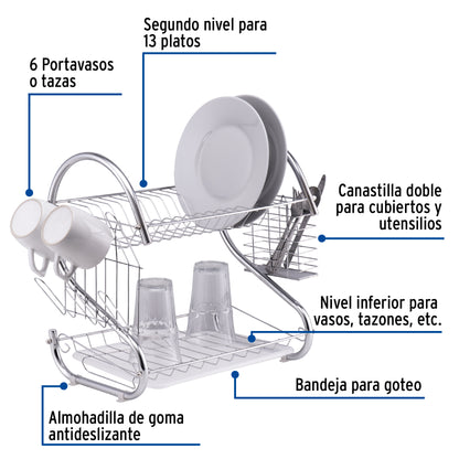 Escurridor de acero cromado con 2 niveles para trastes ETR-2 47908 MM00