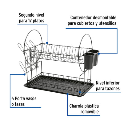 Escurridor negro de acero con 2 niveles para trastes ETR-3 47501 MM00